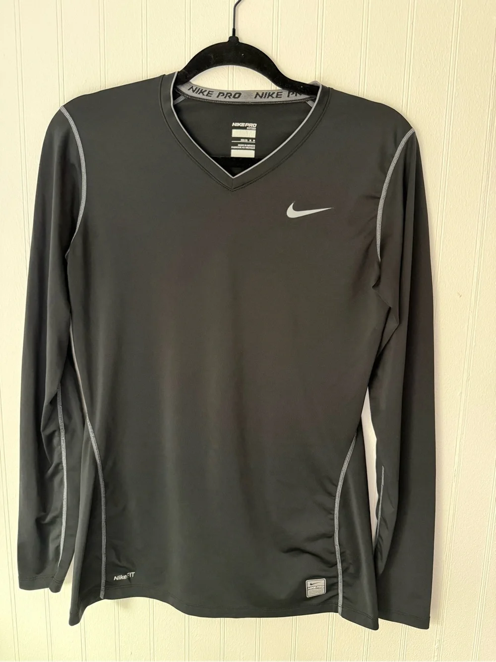 Nike Women’s Long-Sleeve V-Neck Performance Top - Black with Gray Trim